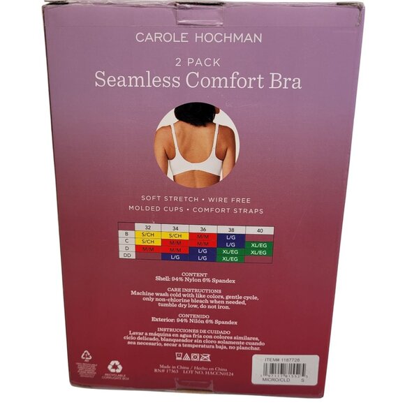 Carole Hochman Seamless Wire-Free Molded Cups Comfort Bra 2-Pack Small - Picture 12 of 14